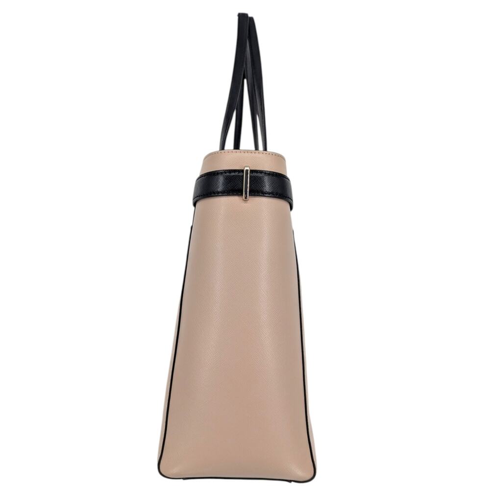 Kate Spade Staci Saffiano Leather Tote Beige Black Work Bag Large - Picture 4 of 8